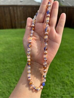 Handmade Blue and Gold Beaded Necklace